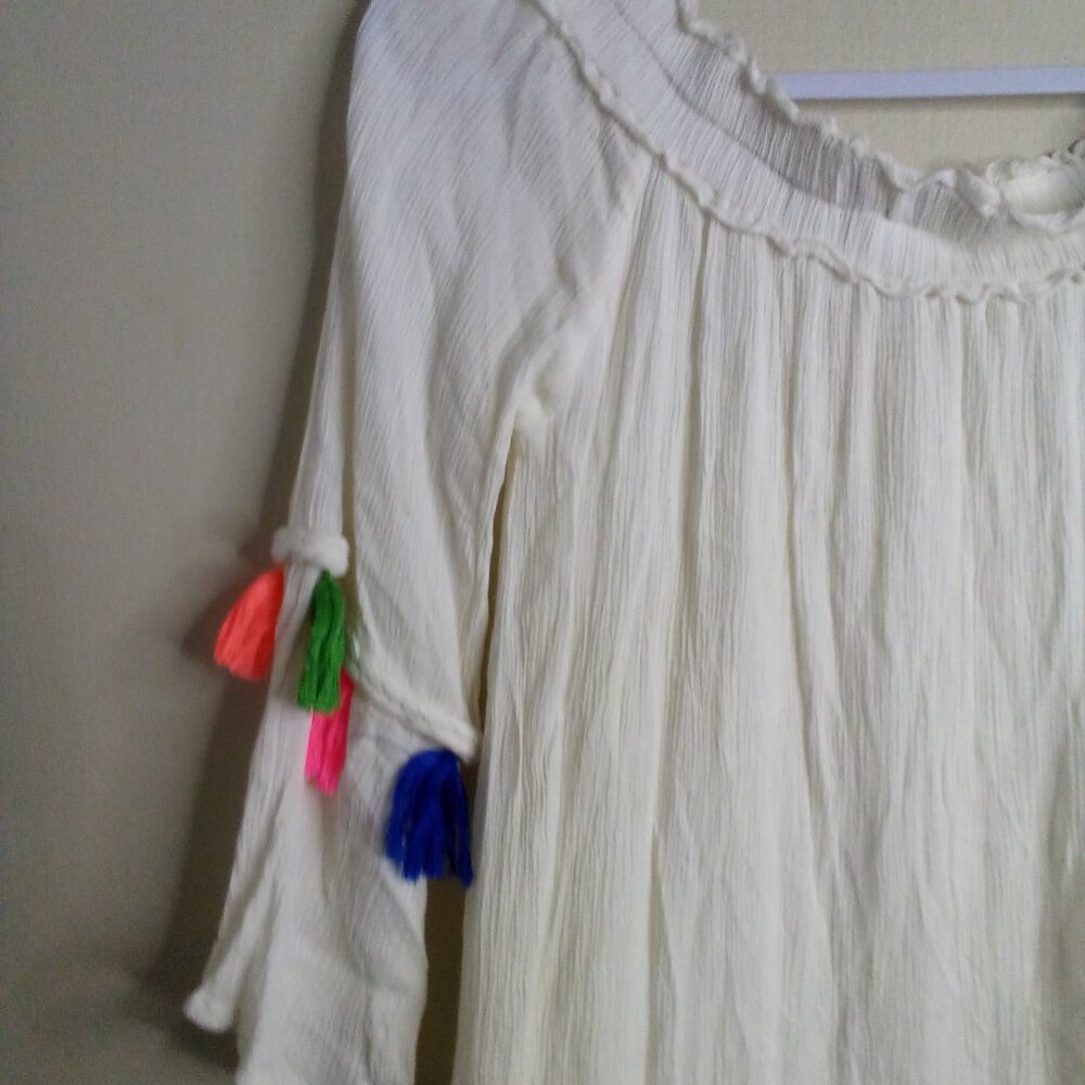 True Destiny Dress Women M Short Boho Feminine Colorful Tassels Cream - Picture 4 of 16